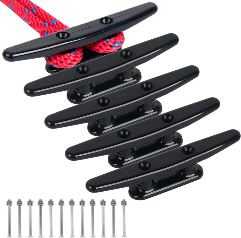 DEDU Nylon Boat Cleat, Dock Cleat 4 Inch 5 Inch 6 Inch 8 Inch Black, Boat Dock Cleats with Bolts Ideal for Marine, Deck, Nautical Decor (4 Pack & 6 Pack) - Image 1